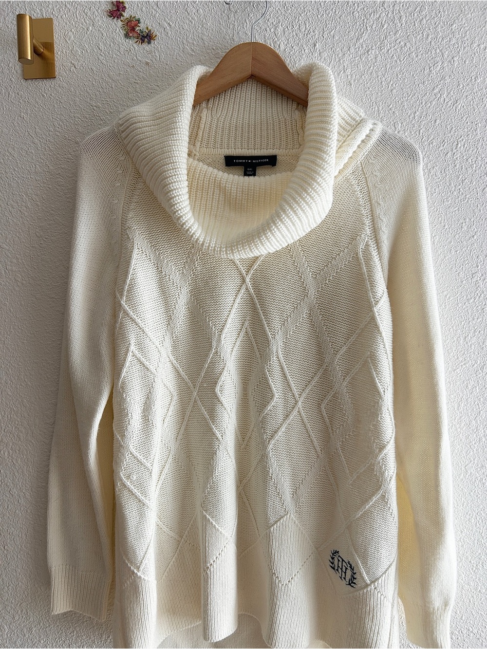 Tommy Hilfiger Cream Cable Cowl Neck Sweater